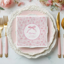 Pink Toile Coquette Bow 1. Geburtstagskarte