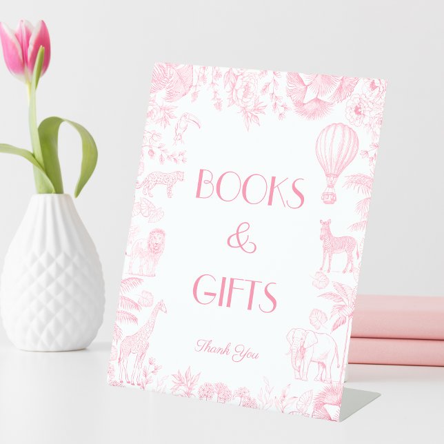 Pink Toile de Jou Baby Duschbücher und Geschenke Sockelschild (Von Creator hochgeladen)