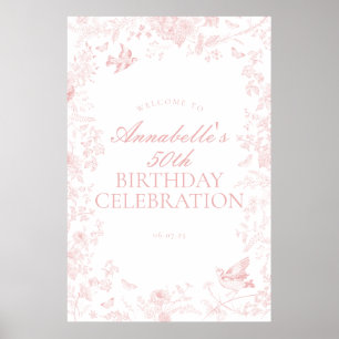 Pink Toile de joud Geburtstagsfeier Begrüßungszeic Poster