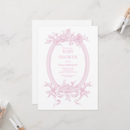 Pink Toile de Jouy Baby Dusche Einladung