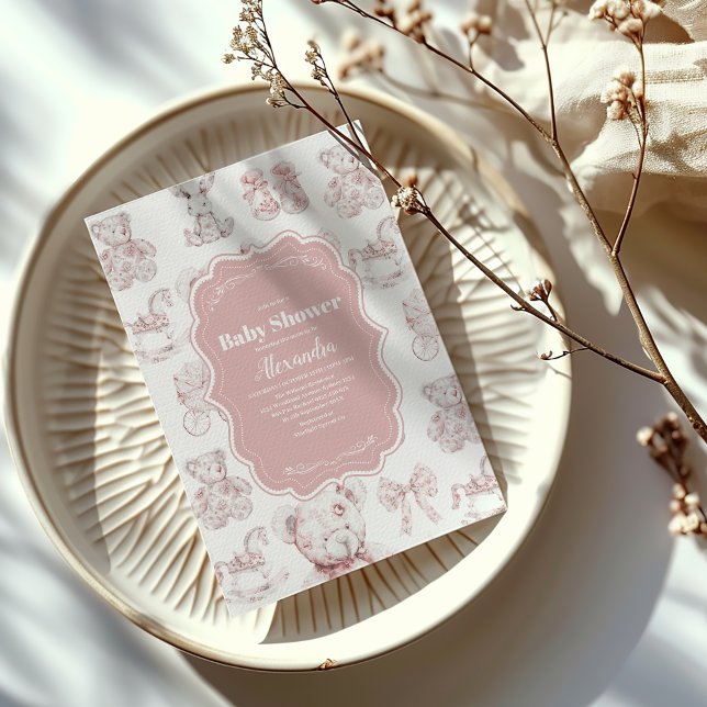Pink Toile De Jouy Baby Dusche Einladung (Von Creator hochgeladen)