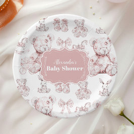 Pink Toile De Jouy Baby Dusche Pappteller