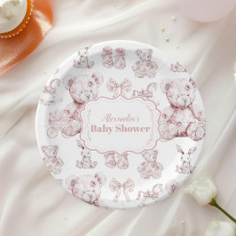 Pink Toile De Jouy Baby Dusche Pappteller