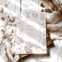 Pink Toile De Jouy Baby Shower Diapper Raffle