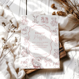 Pink Toile De Jouy Baby Shower Diapper Raffle Begleitkarte
