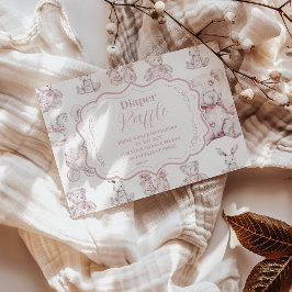 Pink Toile De Jouy Baby Shower Diapper Raffle Begleitkarte