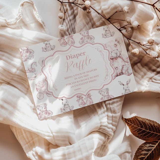 Pink Toile De Jouy Baby Shower Diapper Raffle Begleitkarte (Von Creator hochgeladen)