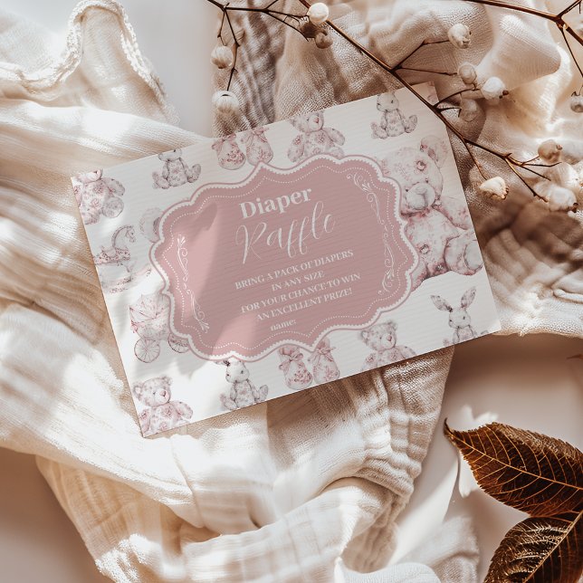 Pink Toile De Jouy Baby Shower Diapper Raffle Begleitkarte (Von Creator hochgeladen)