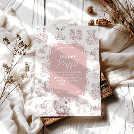 Pink Toile De Jouy Baby Shower Diapper Raffle Begleitkarte