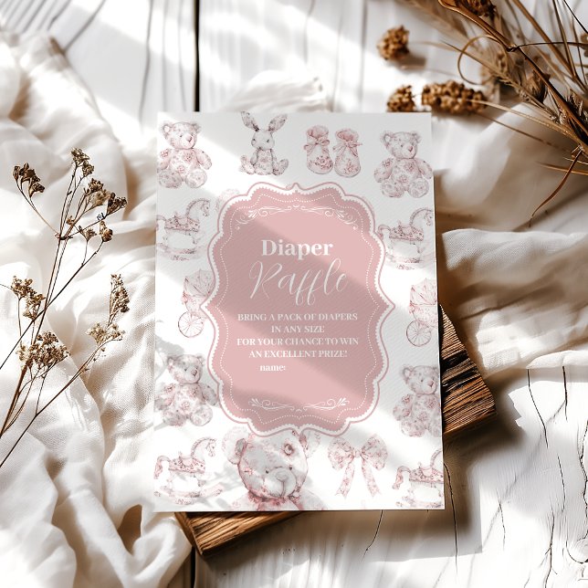 Pink Toile De Jouy Baby Shower Diapper Raffle Begleitkarte (Von Creator hochgeladen)