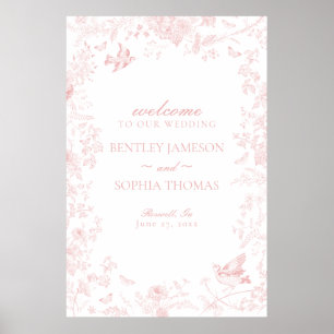 Pink Toile de jouy Blumen Hochzeitszeichen Poster