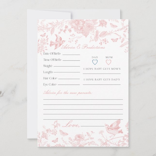 Pink Toile De Jouy Floral Advice for Baby Card Einladung (Vorderseite)
