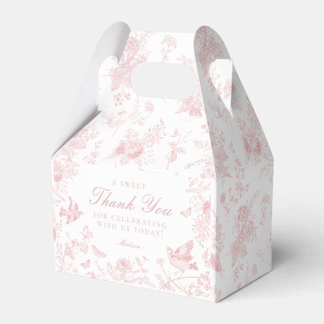 Pink Toile De Jouy Floral Dessert Gefallen Schacht Geschenkschachtel (Vorderseite)