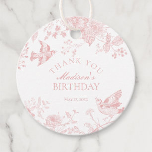 Pink Toile De Jouy Floral Geburtstagsparty Gefalle Geschenkanhänger