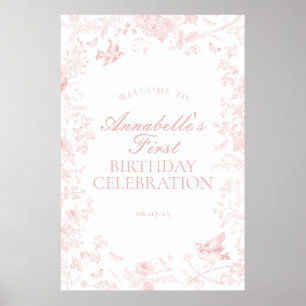 Pink Toile de Jouy Geburtstag Begrüßungszeichen Poster