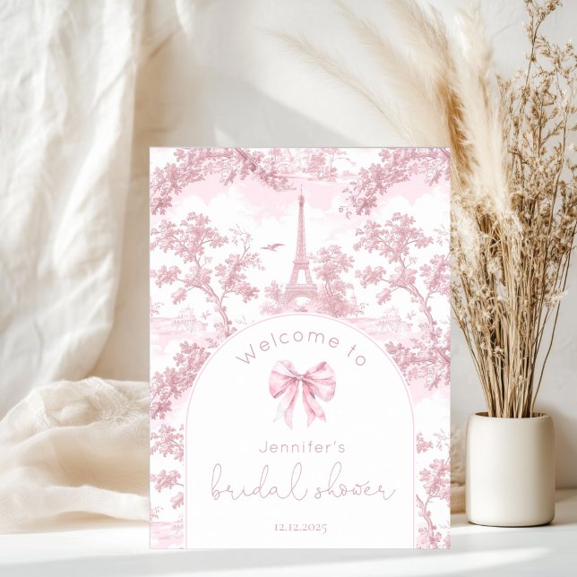 Pink Toile De Jouy Paris Bridal Shower Welcome Poster (Von Creator hochgeladen)