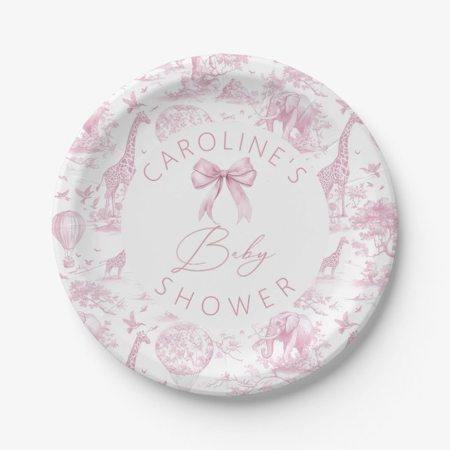 Pink Toile de Jouy Safari Baby Dusche Teller (Vorderseite)