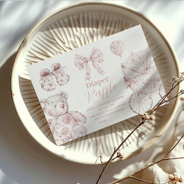 Pink Toile De Jouy Toys Baby Shower Diapper Raffle Begleitkarte