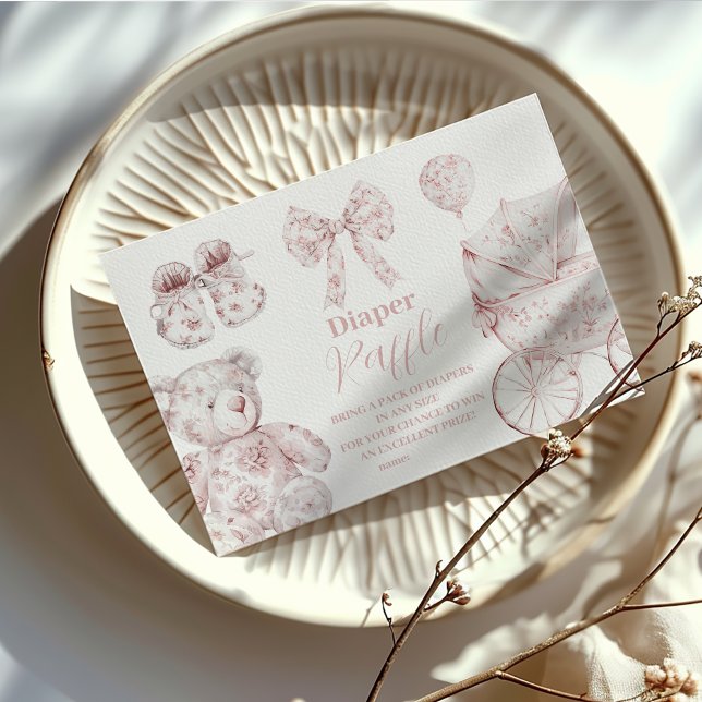 Pink Toile De Jouy Toys Baby Shower Diapper Raffle Begleitkarte (Von Creator hochgeladen)