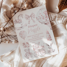Pink Toile De Jouy Toys Baby Shower Diapper Raffle Begleitkarte