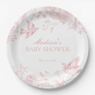 Pink Toile De Jouy Vintag Floral Baby Dusche Pappteller