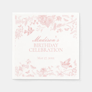 Pink Toile De Jouy Vintag Floral Geburtstagsparty Serviette