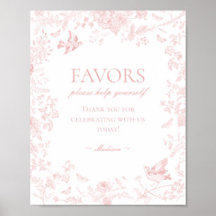 Pink Toile De Jouy Vintage Blumenfavoriten Zeichen Poster