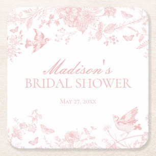 Pink Toile De Jouy Vintages florales Brautparty Rechteckiger Pappuntersetzer