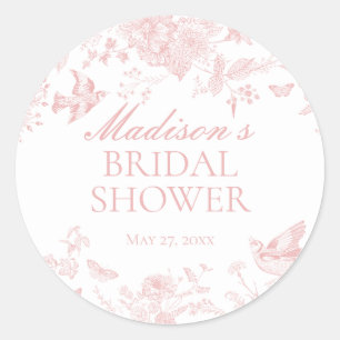 Pink Toile De Jouy Vintages florales Brautparty Runder Aufkleber