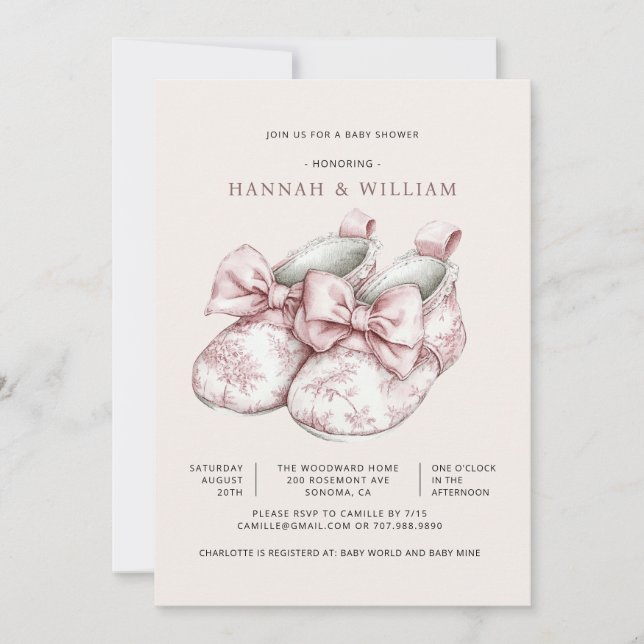 Pink Toile Girl Baby Shower Invitation Einladung (Vorderseite)