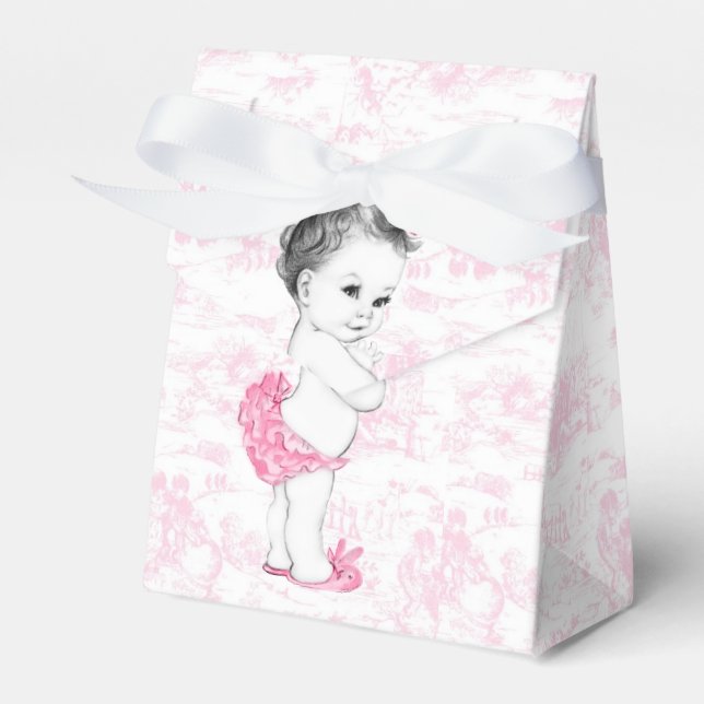 Pink Toile Girl Babydusche Geschenkschachtel (Vorderseite)