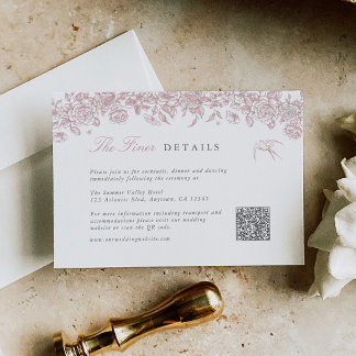 Pink Toile Hochzeitsdetails Einschluss Karte QR-Co