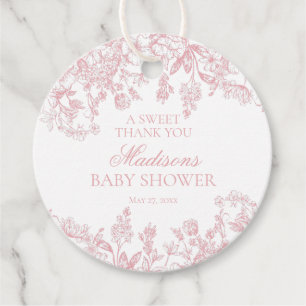 Pink Toile Jouy Vintag Floral Baby Shower Circle Geschenkanhänger