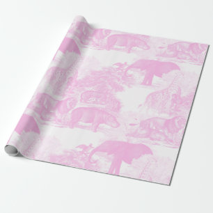 Pink Toile Jungle Animes Safari Chinoiserie Geschenkpapier