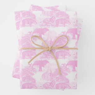 Pink Toile Jungle Animes Safari Chinoiserie Geschenkpapier Set