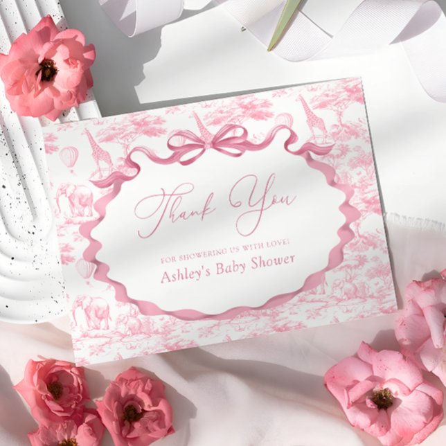 Pink Toile Safari Animals Kinderdusche Vielen Dank Dankeskarte (Von Creator hochgeladen)