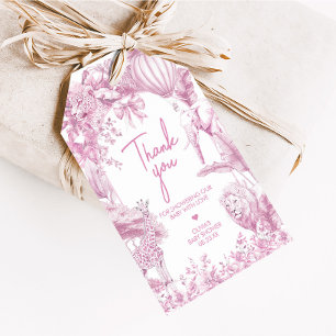 Pink Toile Safari Babydusche Begrüßungstags Geschenkanhänger