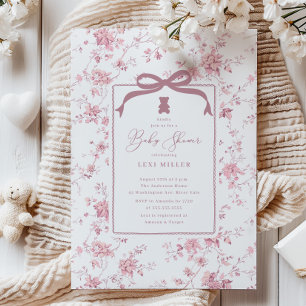 Pink Toile Teddy Bear Babydusche Einladung