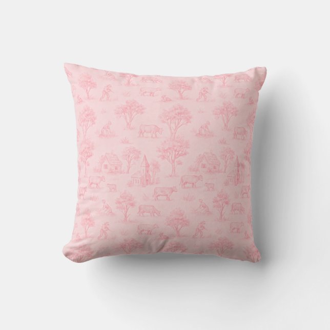 Pink Toile Throw Pillow Kissen (Vorderseite)