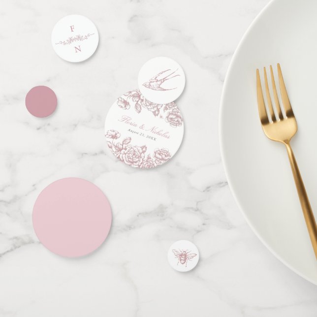 Pink Toile Wedding Table Confetti Chinoiserie Konfetti (Gruppe)