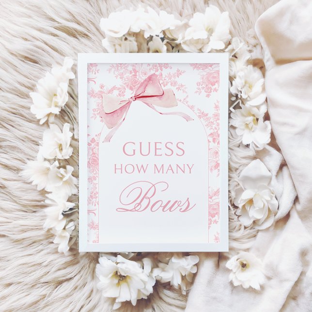 Pink Toile Wie viele Bows Baby Showspiele Untersch Einladung (Von Creator hochgeladen)