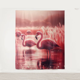 Pink Tone Flamingos Wandteppich