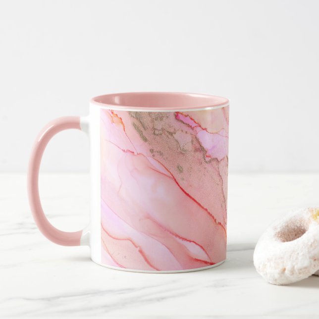 Pink Tones in Clouds of Ink With Gold Tasse (Mit Donut)