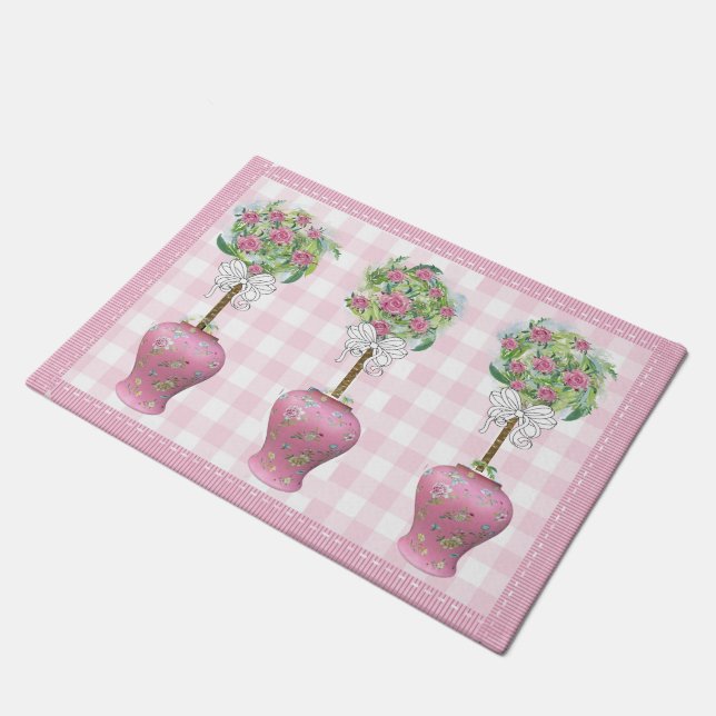 Pink Topiary Rose Ginger Jar Doormat Rug Fußmatte (Schrägansicht)