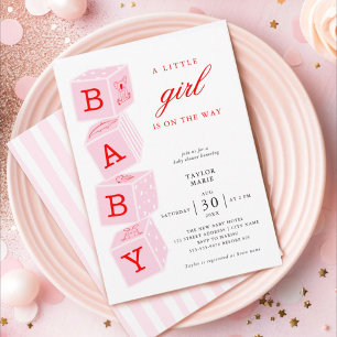 Pink Toy Blocks Einladung der Girl Baby Dusche