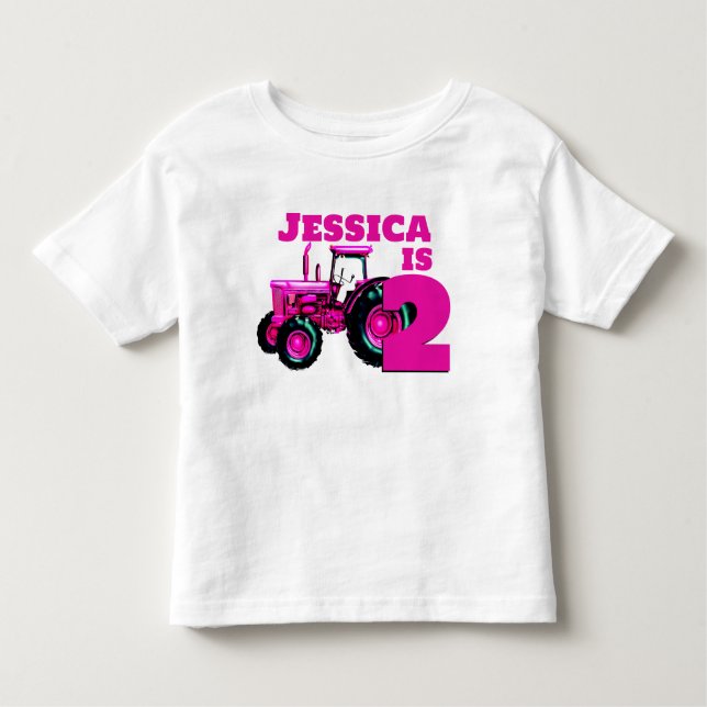 Pink Tractor Birthday Kleinkind T-shirt (Vorderseite)