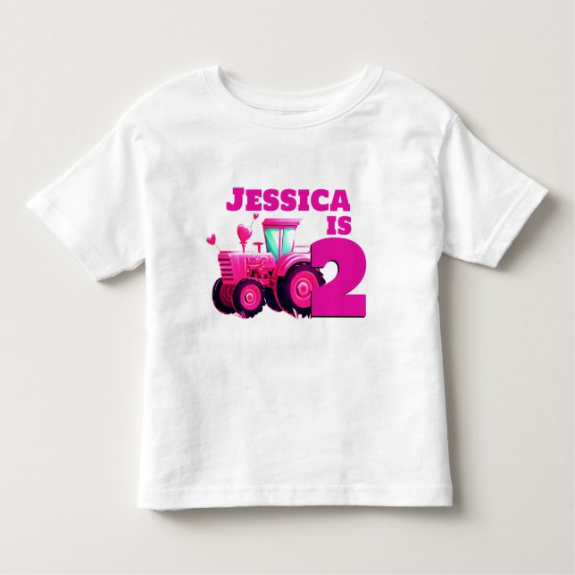 Pink Tractor Birthday Kleinkind T-shirt (Vorderseite)