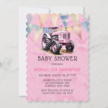 Pink Tractor Flag Wasserfarbe Girl Babydusche