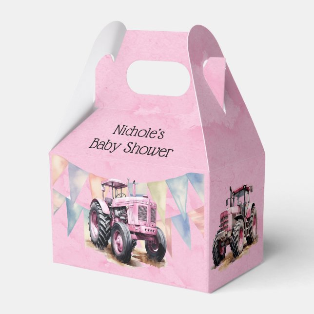 Pink Tractor Flag Wasserfarbe Girl Babydusche Geschenkschachtel (Vorderseite)