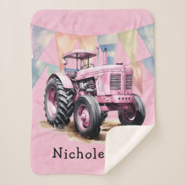 Pink Tractor Flag Wasserfarbe Girl Babyduschgesche Sherpadecke
